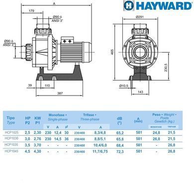 Насос для бассейна Hayward HCP10303E1 KA300T1.B (380В, 48 м3/час, 3HP)